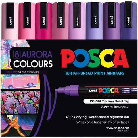 Uni POSCA PC-5M Paint Markers Bullet Tip Medium 8 Colour Pack (Aurora Pink Purple)