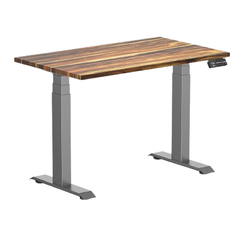 Desky Dual Mini Hardwood Sit Stand Desk 100cm Pheasantwood Desktop and Space Grey Frame