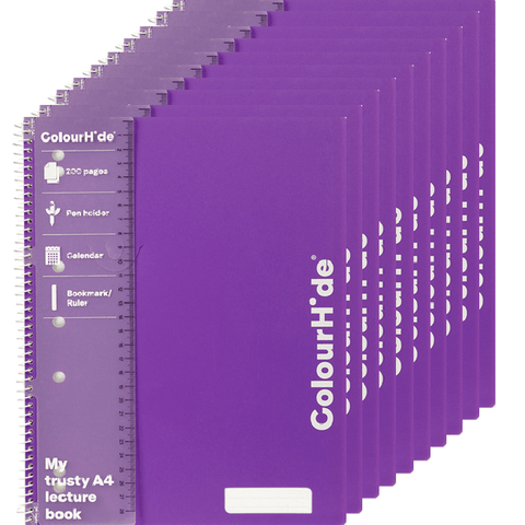 Colourhide Pack 5 Lecture Exercise Notebook 200 Pages A4 (Purple)
