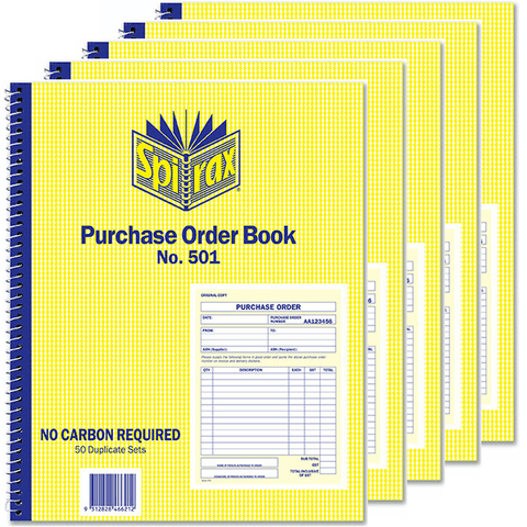 Spirax 5 Pack 501 Purchase Order Book 250x200mm Carbonless Bulk