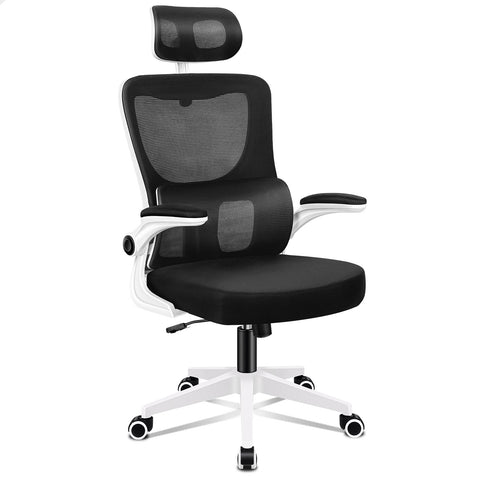 ALFORDSON Mesh Office Chair Executive Computer Tilt Fabric Seat Work (White Black)
