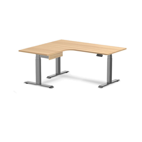 Desky L-Shape Melamine Standing Desk With Drawer 160cm - Left Return Sublime Teak Top and Space Grey Leg