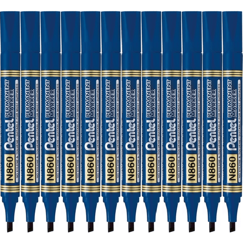 Pentel N860 Box 12 Permanent Marker Chisel Point (Blue)