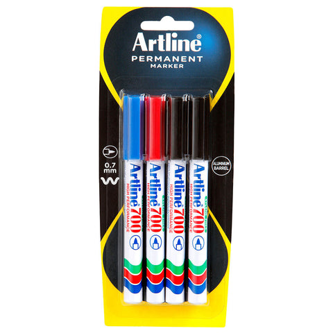 Artline 4pc 700 Permanent Marker Work/School Assorted Colours 0.7mm Bullet Nib