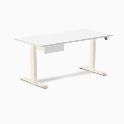 Desky Dual Scalloped Melamine Standing Desk With Drawer - White / 1500x750mm / Wheat