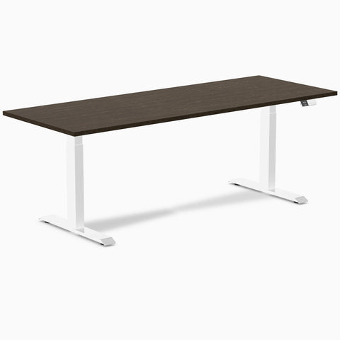 Desky Dual Bamboo Sit Stand Desk 200cm Bamboo Desktop and White Frame
