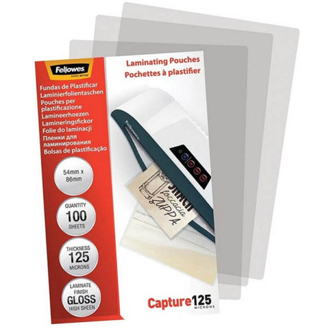 Fellowes Laminating Pouch Gloss 125 Micron 54×86mm Clear Pack of 100