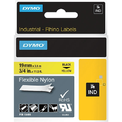 Dymo 18491 Rhino Industrial Tape Flexible Nylon 19mm (Black On Yellow)