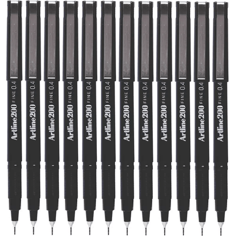Artline Box 12 Bulk 200 Fineliner Felt Tip Pen 0.4mm (Black)
