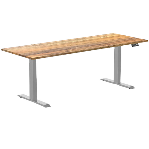 Desky Dual Hardwood Sit Stand Desk 200cm Teak Desktop and Grey Frame