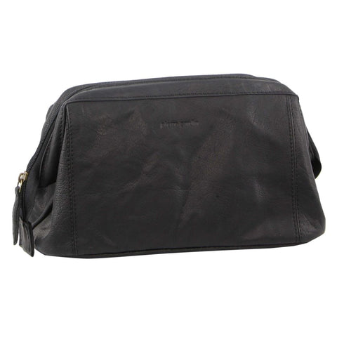 Pierre Cardin Rustic Leather Toiletry/Travel/Cosmetic Utility Bag Black