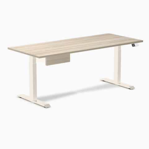 Desky Dual Melamine Standing Desk With Drawer 180cm Classic Oak Desktop and Wheat Frame