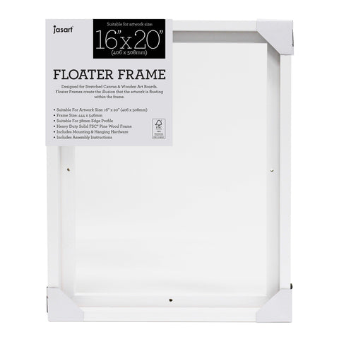 Jasart Thin Edge Artwork 16x20" Wood Floater Canvas Painting Frame Rect White