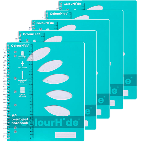 Colourhide 5-Subject Notebook 250 Page A4 (Aqua)