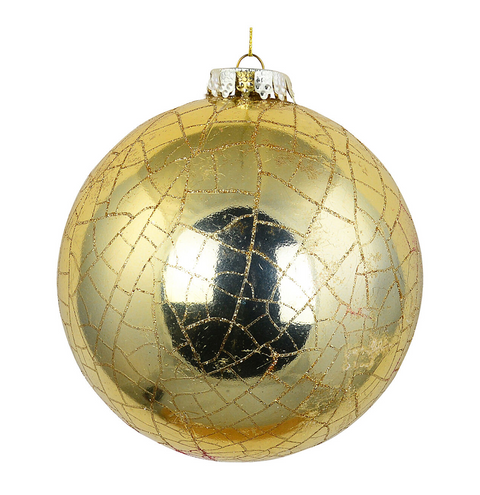 Christmas Warehouse - DECR2625 Classic Champagne Gold Grand Crackle Mosaic Bauble 12cm