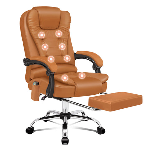 ALFORDSON Massage Office Chair Heated Seat Executive PU Leather (Brown)