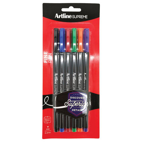 Artline Supreme 0.4mm Fine Pens [Assorted Colours] (6-Pack)