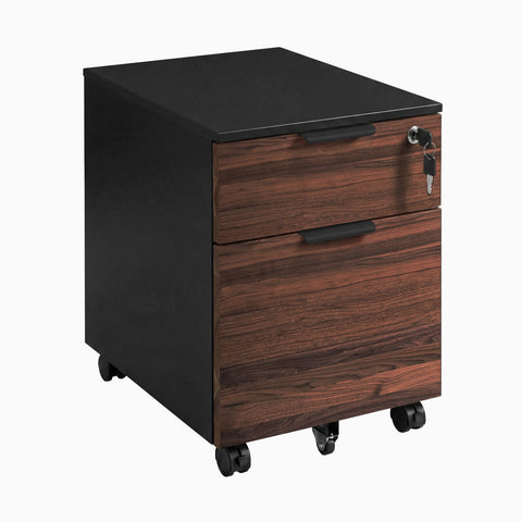 Desky Minimal Filing Cabinet - Black / Walnut Hardwood