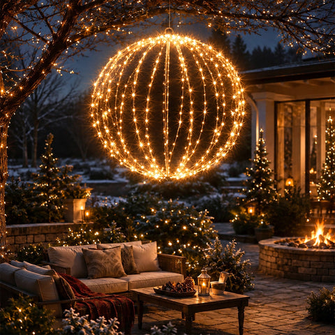 Lexi Lighting Ribbed LED Metal Ball - Warm White - Large