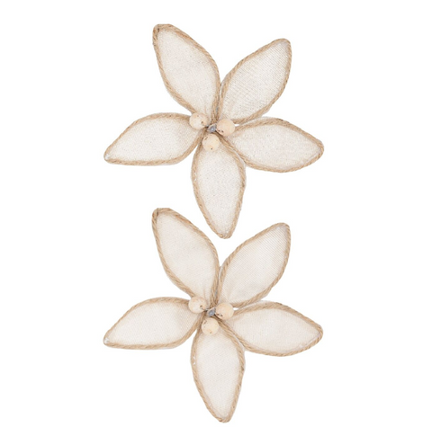 Natural Jute Rope & Cream Hessian Poinsettia Christmas Clip Picks 17cm 2x