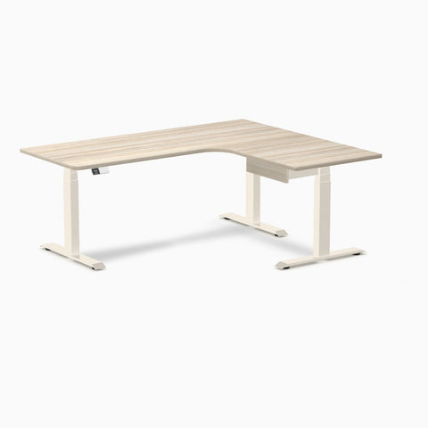 Desky L-Shape Melamine Standing Desk With Drawer 180cm - Right Return Classic Oak Top and Wheat Leg