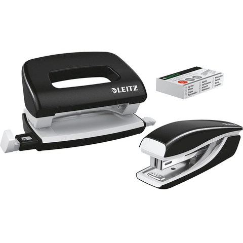 Leitz Nexxt Wow Mini Stapler And Hole Punch Set Black