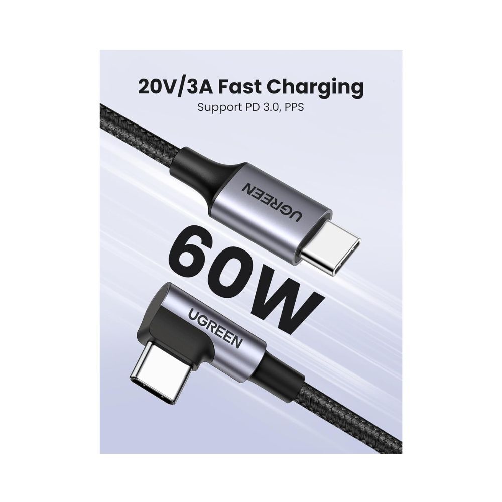 Energizer 90° Angled USB-C Cable, 2m Braided Nylon - Extra Long, Durable, Ideal For Gaming