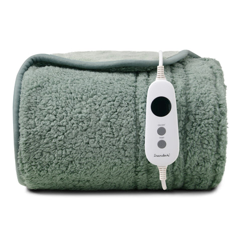 Dreamaker Reversible Sherpa & Coral Fleece Electric Heated Throw Blanket [130x160cm] (Olive/Sage)