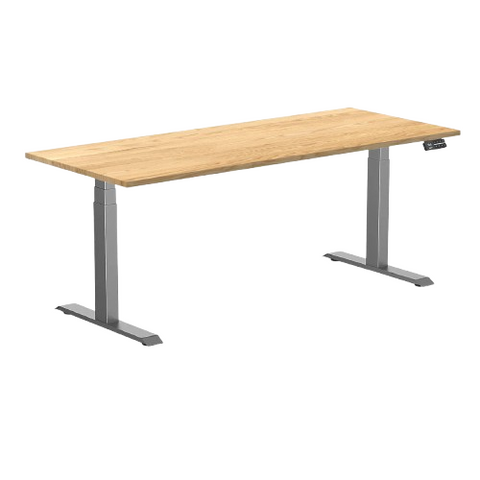 Desky Dual Hardwood Sit Stand Desk 180cm White Oak Desktop and Space Grey Frame
