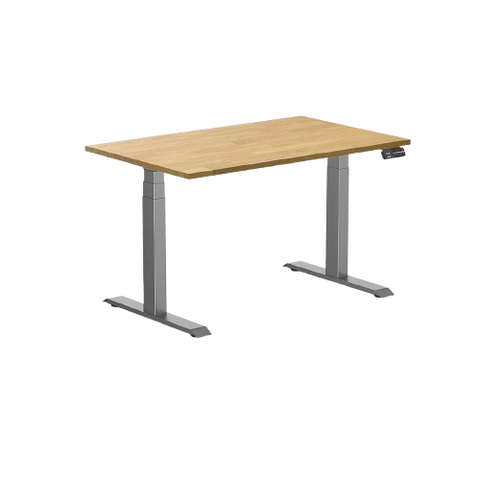 Desky Dual Rubberwood Sit Stand Desk 120cm Light Oak Desktop and Space Grey Frame