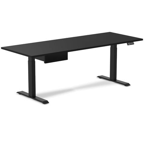 Desky Dual Melamine Standing Desk With Drawer 200cm Black Desktop and Matte Black Frame