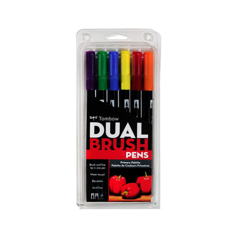 Tombow Dual Brush Pen Marker Drawing/Sketching Set (Primary) [6-Pieces]