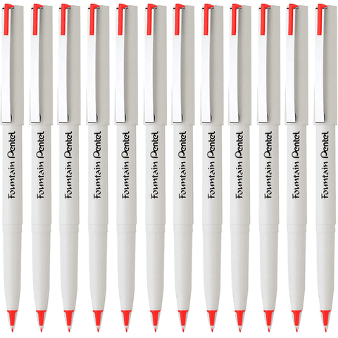 Pentel Box 12 Disposable Fountain Pen Stylo Plastic Tip (Red)