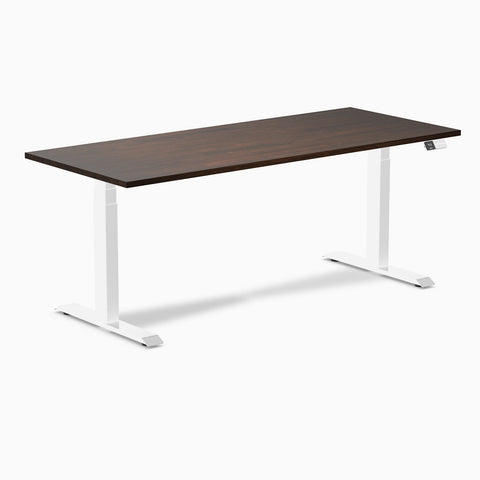 Desky Dual Rubberwood Sit Stand Desk 180cm Dark Walnut Desktop and White Frame