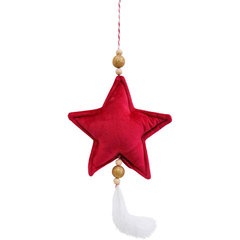 LVD Hanging Star Wine Velvet Christmas Tree Ornament Festive Decor 14cm Red