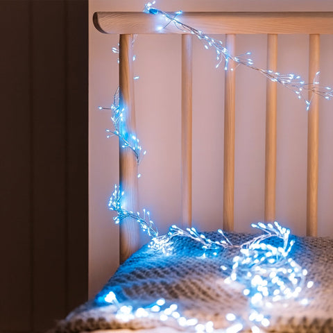 Lexi Lighting 640 Micro LED Cluster Christmas Lights Blue+White with Silver Cable
