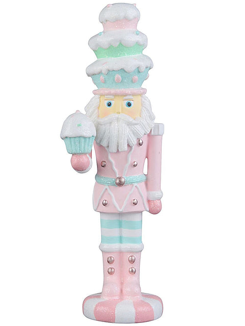 Christmas Warehouse - ORNM2508 25cm Christmas Sweets & Cupcakes La Patissier Santa Resin Figurine White with Pastels Pink, Blue & Green