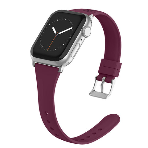 Friendie Gippsland Silicone Slim Band for Apple Watch 7/8/9/10/11/SE  (Burgundy/Silver) [Small] 38/39/40/41/42mm