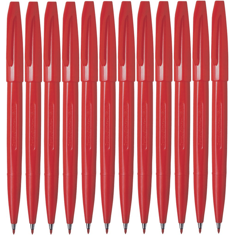 Pentel S520 Box 12 Sign Pen Medium Fibre Tip 0.8mm (Red)