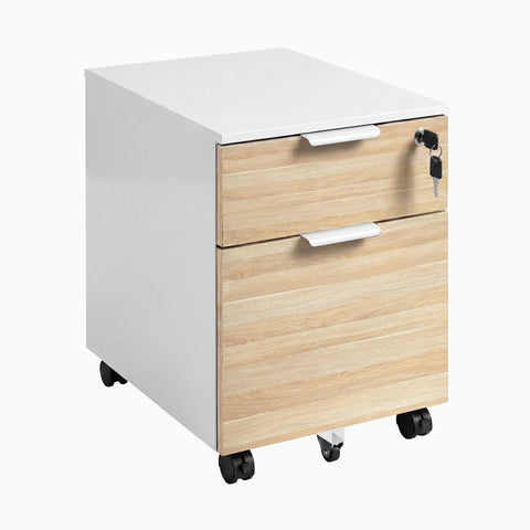 Desky Minimal Filing Cabinet - White / Classic Oak Melamine
