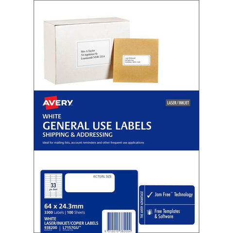 Avery General Use Labels, 64 x 24.3 mm [3300-Pieces]