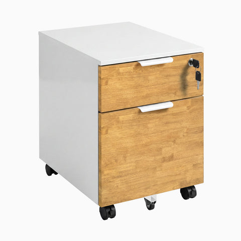 Desky Minimal Filing Cabinet - White / Light Oak Rubberwood