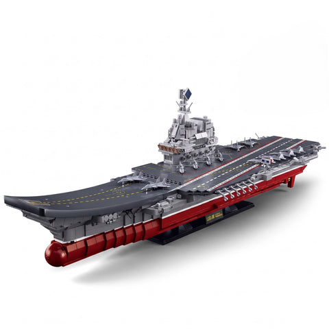 Sluban B1189 Model Kit 1:450 Aircraft Carrier Shandong Type 002 PLAN Warship Navy Vessel Boat Military Blocks DIY Set Toy