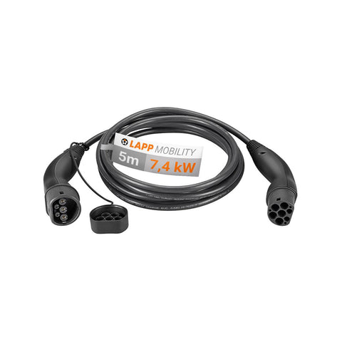 LAPP EV Charge Cable Type 2 (7.4kW-1P-32A) 5m (Black)