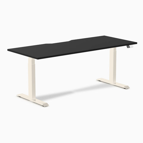 Desky Dual Scalloped Melamine Sit Stand Desk - Black / 1800x750mm / Wheat