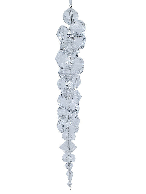 Christmas Warehouse - DECRH016 Diamond & Silver Glitter Icicle Whimsical Essential Ornament | 26cm Transparent with Silver