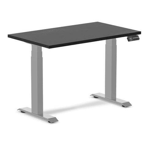 Desky Dual Mini Hardwood Sit Stand Desk 100cm Black Ash Desktop and Grey Frame