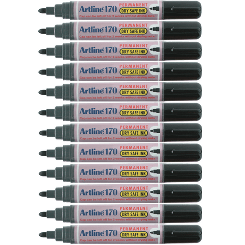 Artline 170 Box 12 Permanent Marker 2mm Bullet Nib (Black)