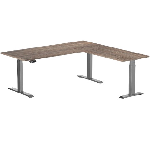 Desky Eco L-Shape Melamine Sit Stand Desk 180 x 175 cm Natural Walnut Top and Space Grey Leg