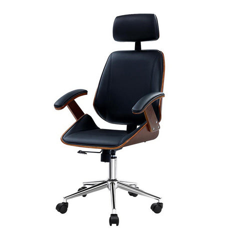 Artiss Wooden Office Chair Leather Seat (Black)
